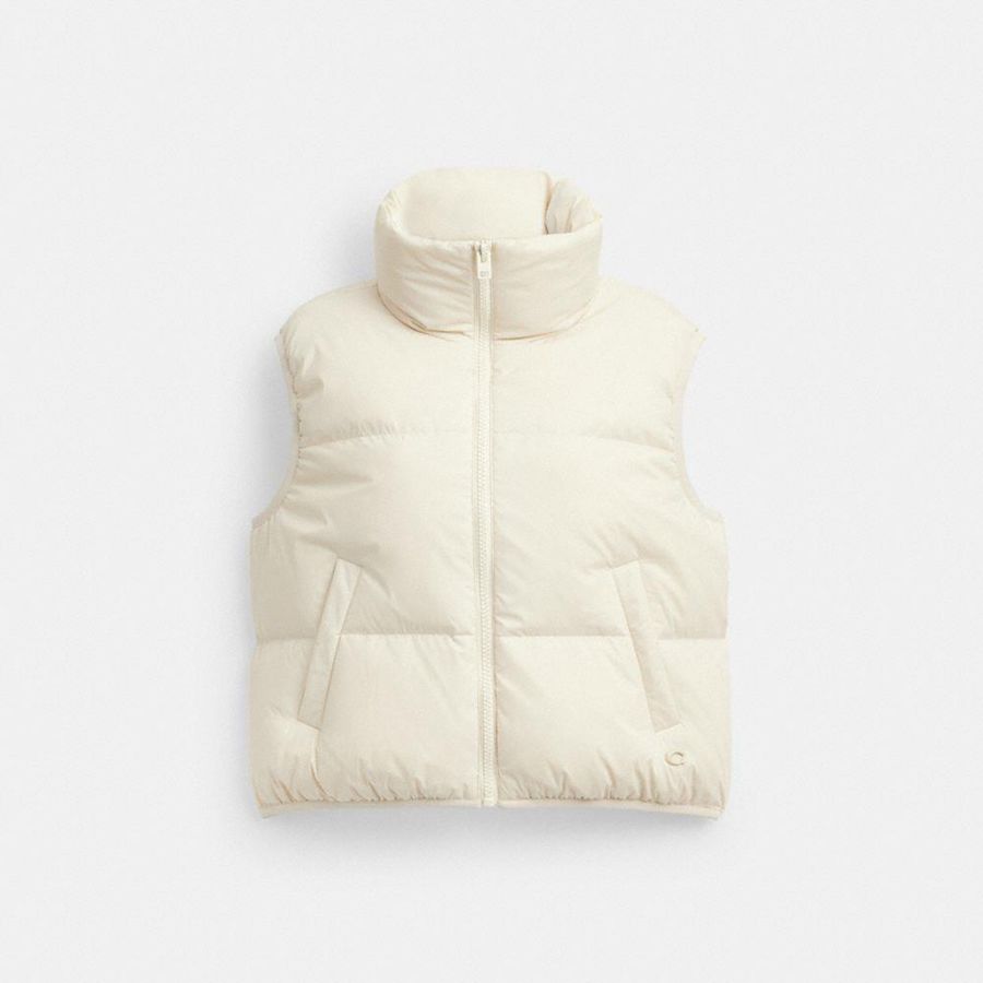 Colete COACH Puffer In Recycled Polyamide Feminino Branco | 70349YJLA