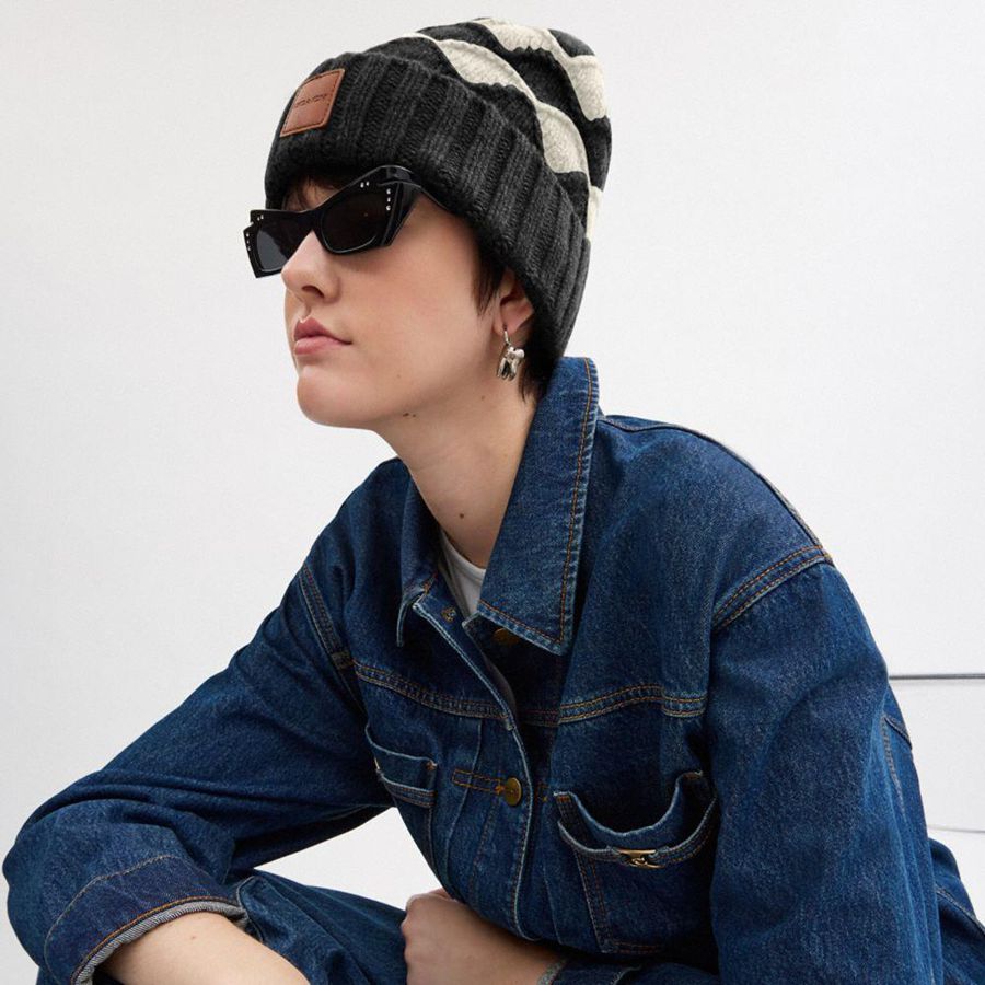 Gorro COACH Bobble Stripe Masculino Pretas | 80517FOKQ