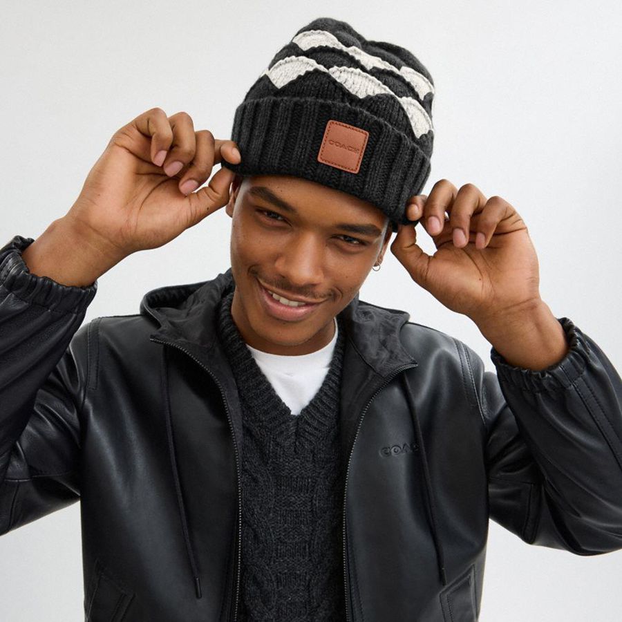 Gorro COACH Bobble Stripe Masculino Pretas | 80517FOKQ