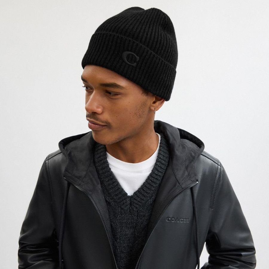 Gorro COACH Knit Feminino Pretas | 98624QKID