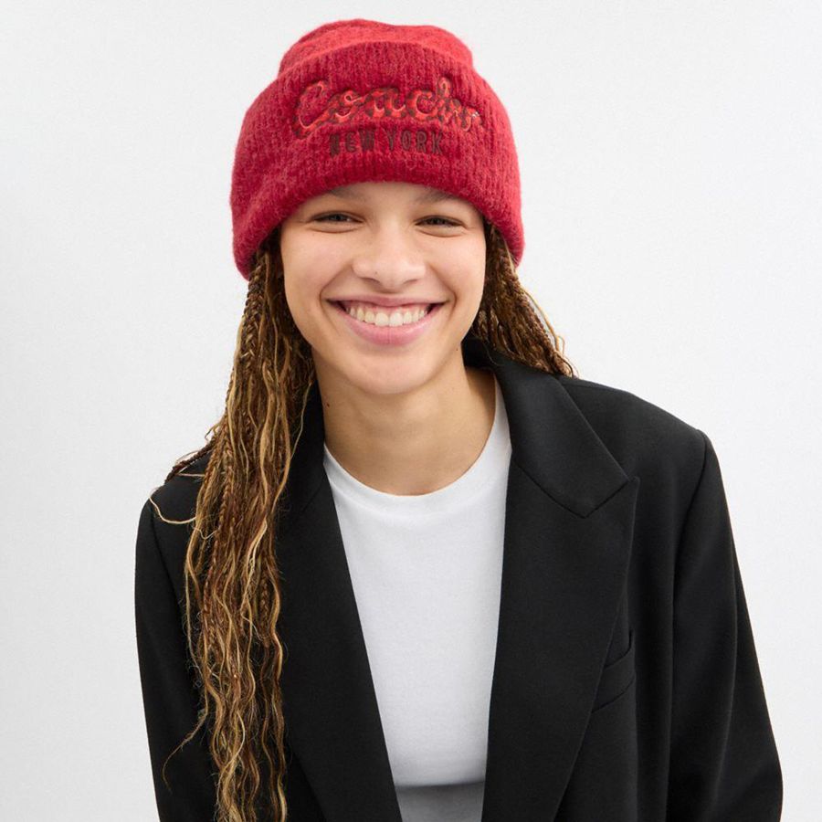 Gorro COACH New Year With Embroidered Coach Snake Script Feminino Vermelhas | 06489OFUI