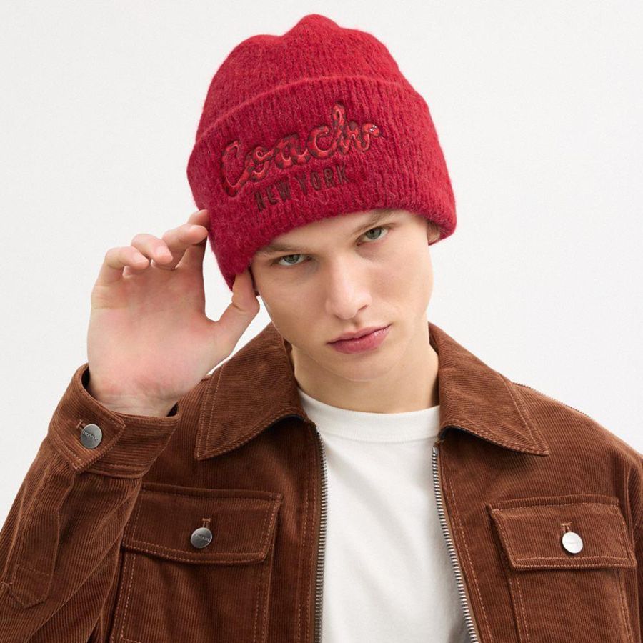Gorro COACH New Year With Embroidered Coach Snake Script Feminino Vermelhas | 06489OFUI