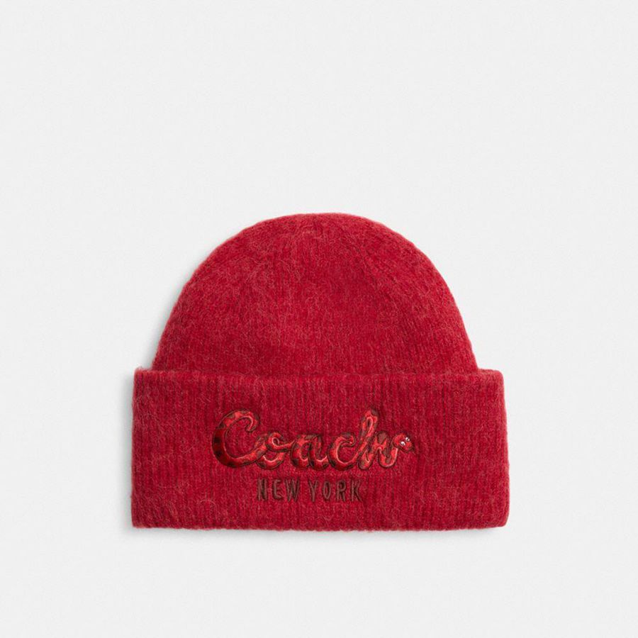 Gorro COACH New Year With Embroidered Coach Snake Script Feminino Vermelhas | 06489OFUI