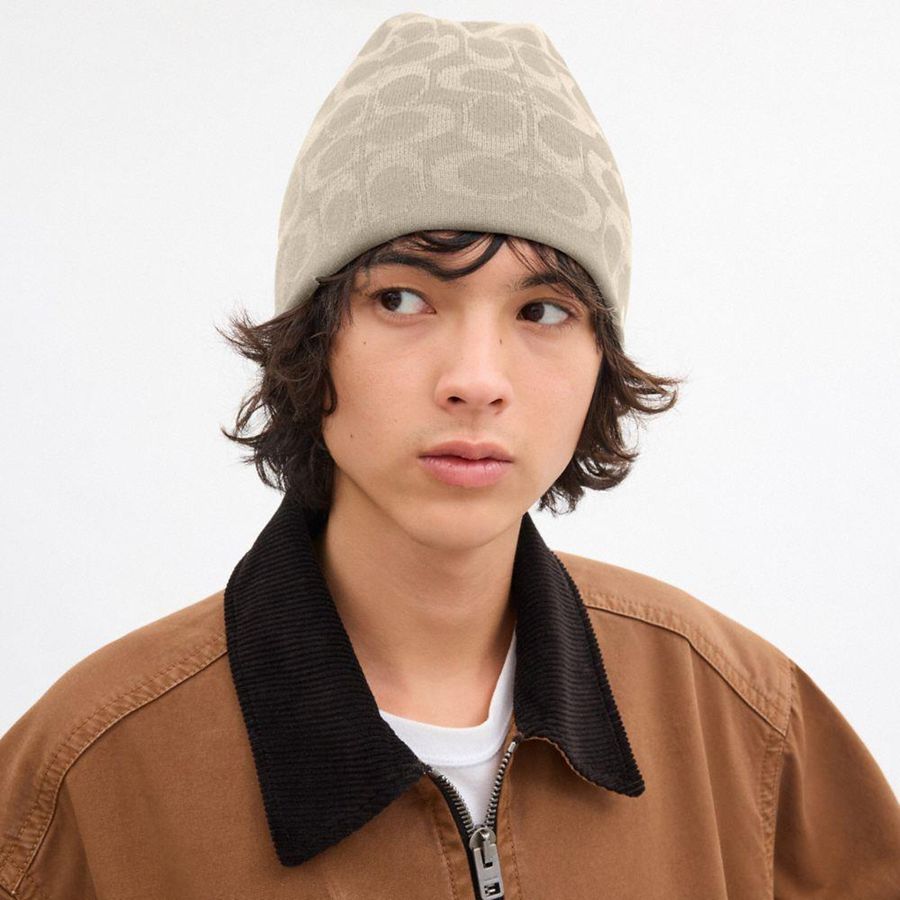 Gorro COACH Reversible Signature Masculino Branco | 17023ZGCF