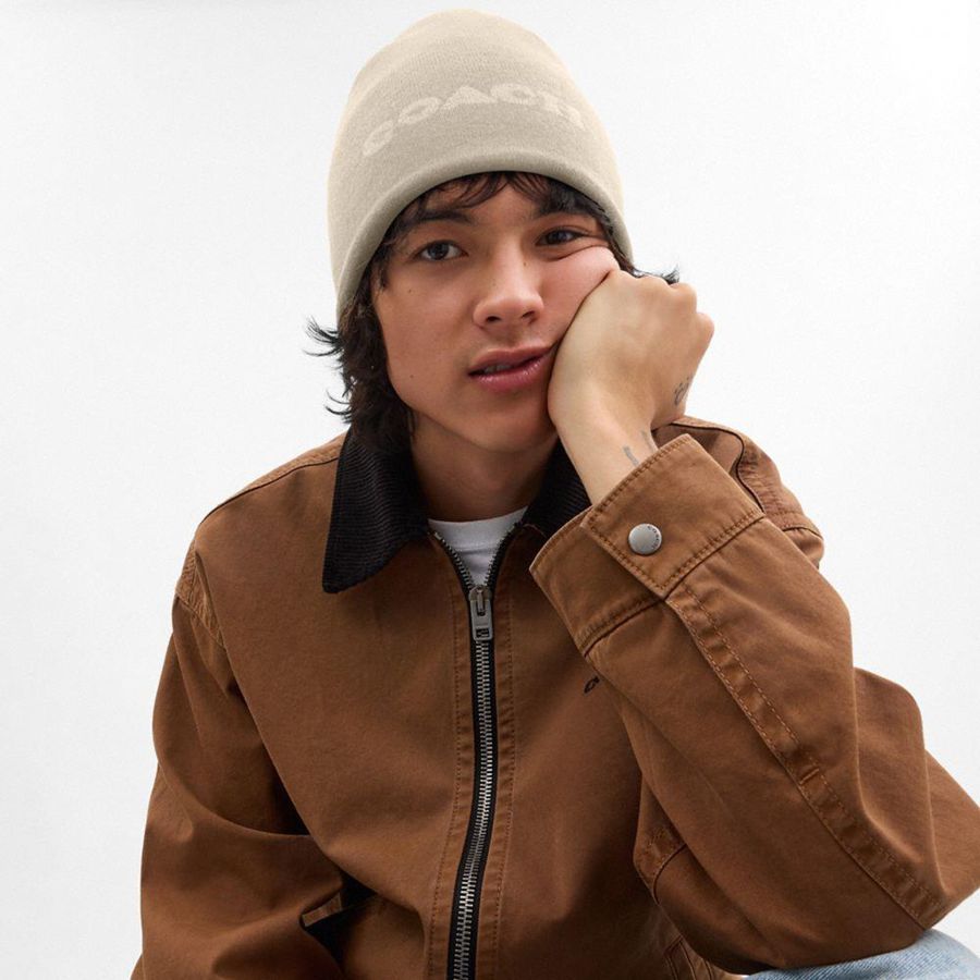 Gorro COACH Reversible Signature Masculino Branco | 17023ZGCF