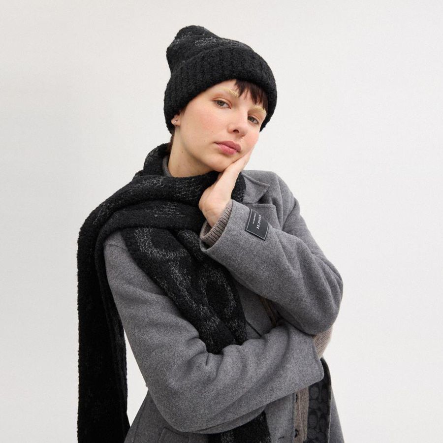 Gorro COACH Signature Knit Boucle Feminino Pretas | 84193NVRB