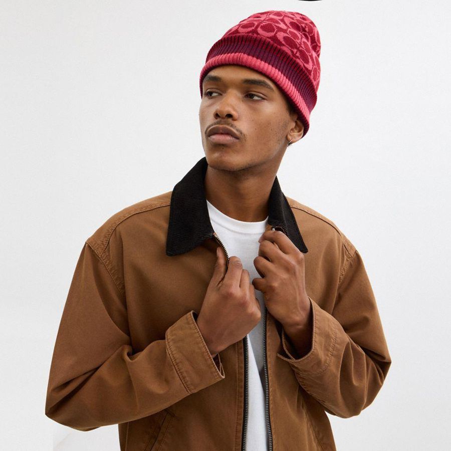 Gorro COACH Signature Varsity Stripe Cuff Masculino Vermelhas | 31489EHCO