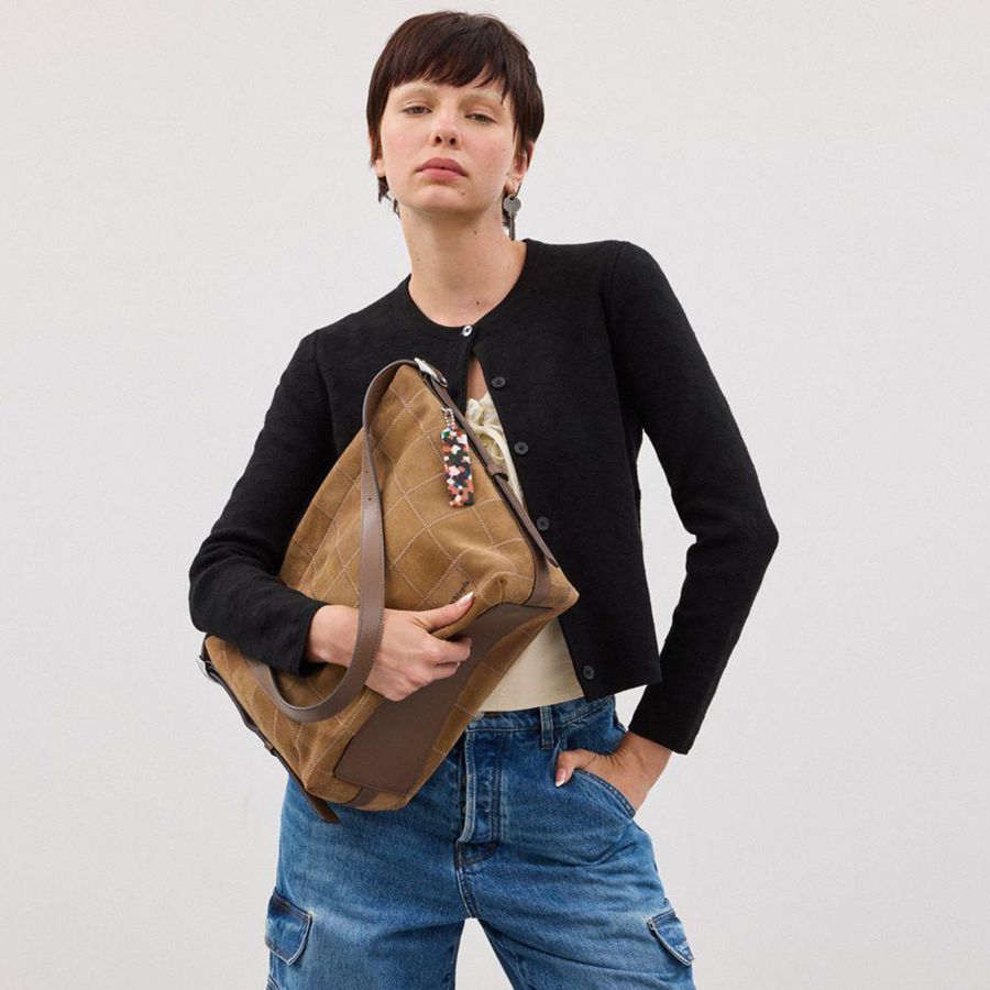 Hobo Bag COACH Alter/Ego In Suede Checkerboard Upcrafted Leather Feminino Amarelas | 02389EXMK