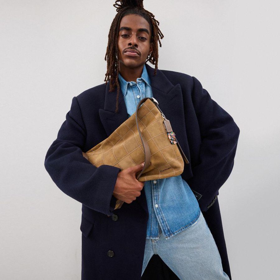 Hobo Bag COACH Alter/Ego In Suede Checkerboard Upcrafted Leather Feminino Amarelas | 02389EXMK