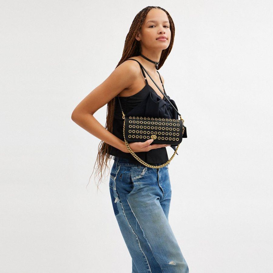 Hobo Bag COACH Dinky With Grommets Feminino Pretas | 36905WLCH