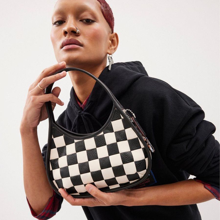 Hobo Bag COACH Ergo In Checkerboard Upcrafted Leather Feminino Pretas | 78051WLNI