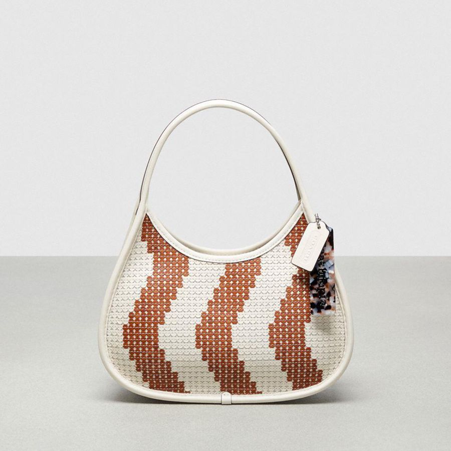 Hobo Bag COACH Ergo In Wavy Stripe Upcrafted Leather With Sequins Feminino Marrom | 85206UJVH