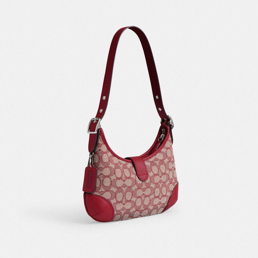 Hobo Bag COACH Hamptons In Signature Textile Jacquard Feminino Vermelhas | 82407LVOB