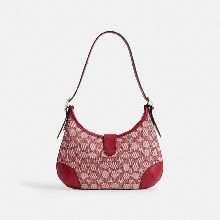 Hobo Bag COACH Hamptons In Signature Textile Jacquard Feminino Vermelhas | 82407LVOB