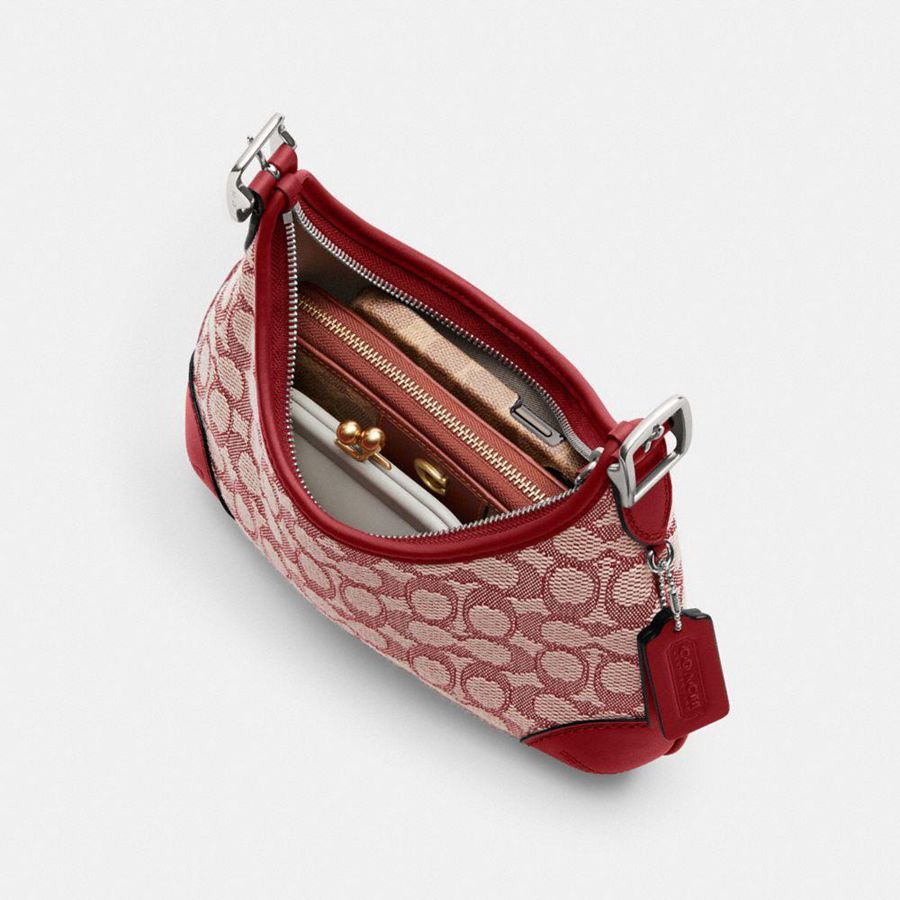 Hobo Bag COACH Hamptons In Signature Textile Jacquard Feminino Vermelhas | 82407LVOB