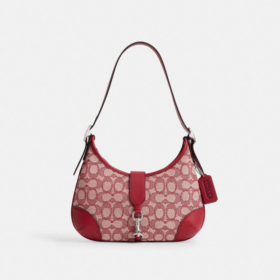 Hobo Bag COACH Hamptons In Signature Textile Jacquard Feminino Vermelhas | 82407LVOB