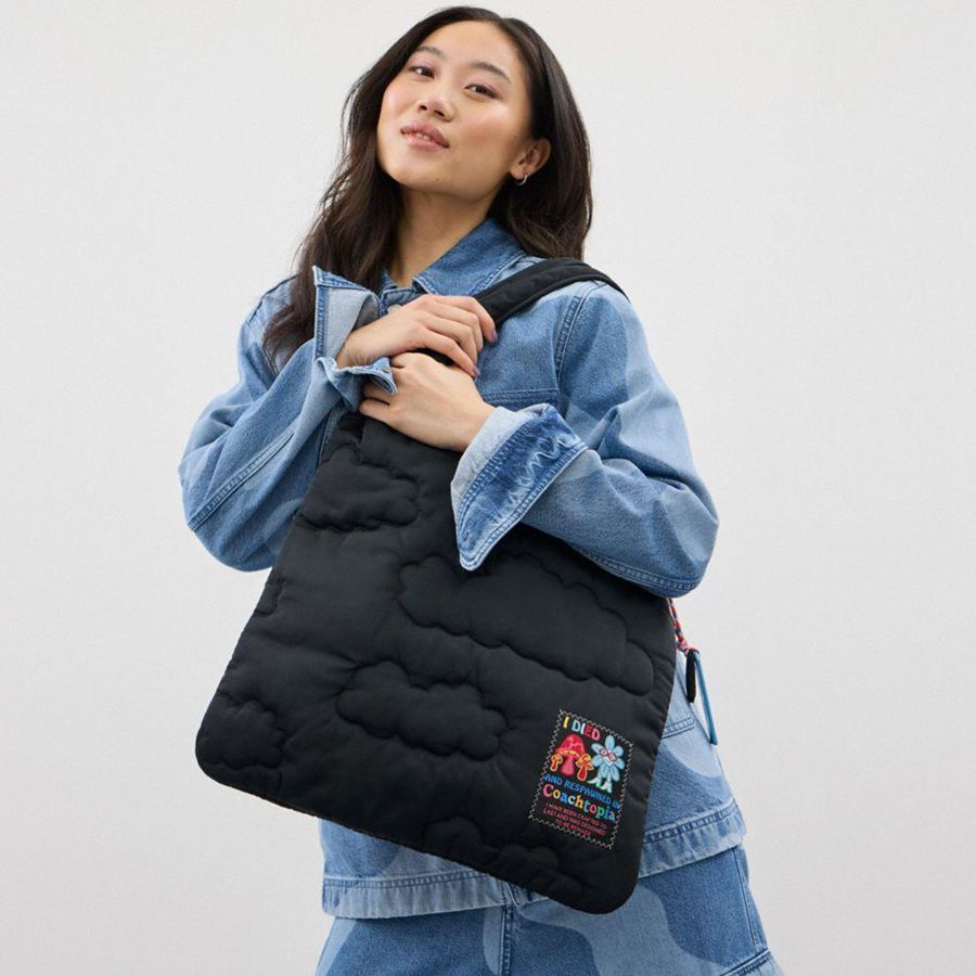 Hobo Bag COACH Topia Loop Flat Tote With Cloud Quilting Feminino Pretas | 15278KFNR
