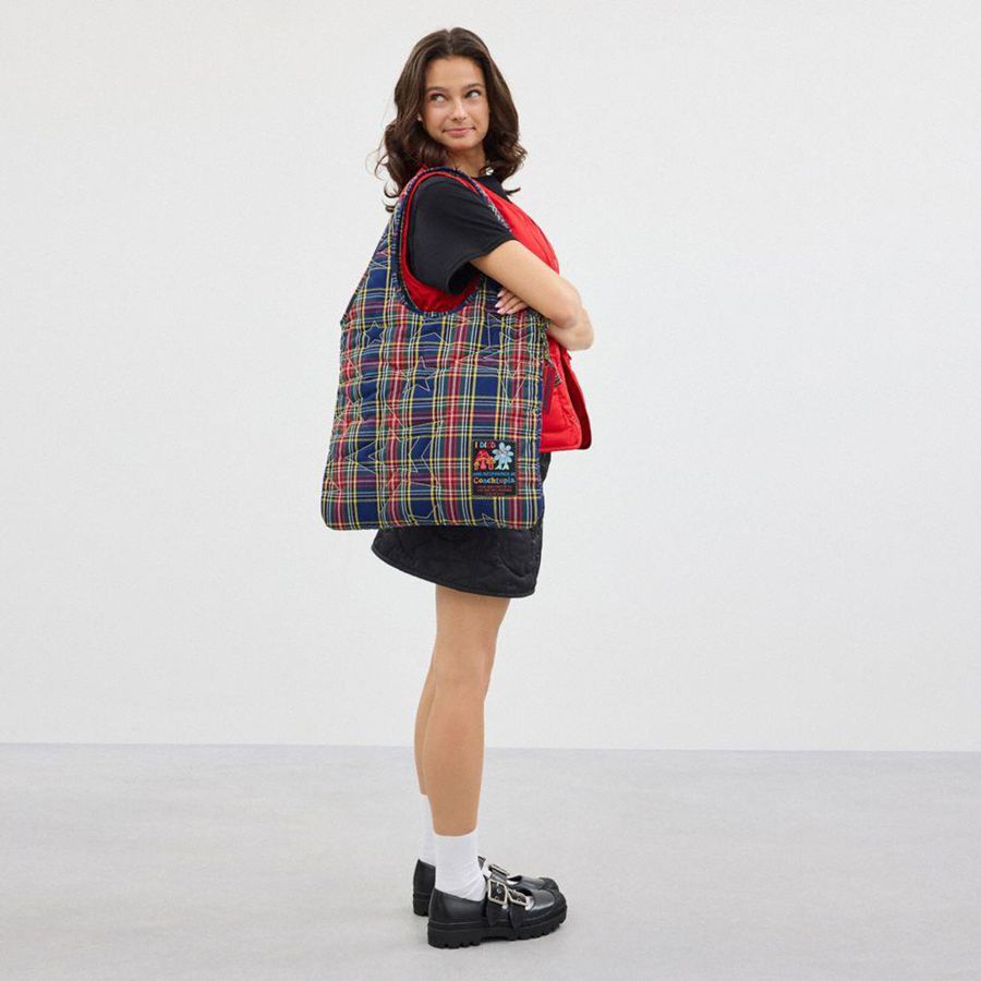 Hobo Bag COACH Topia Loop Flat Tote With Plaid Star Quilting Feminino Azuis | 95712DERS
