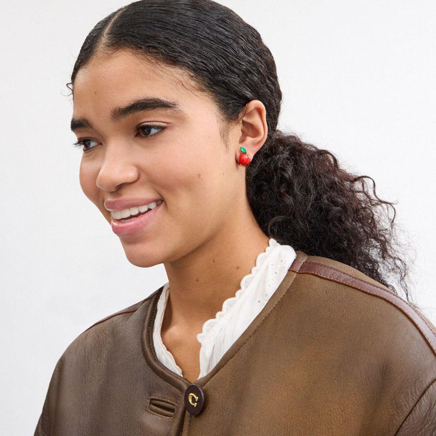 Jóias COACH Apple Huggie Earrings Feminino Vermelhas | 85674YXOG