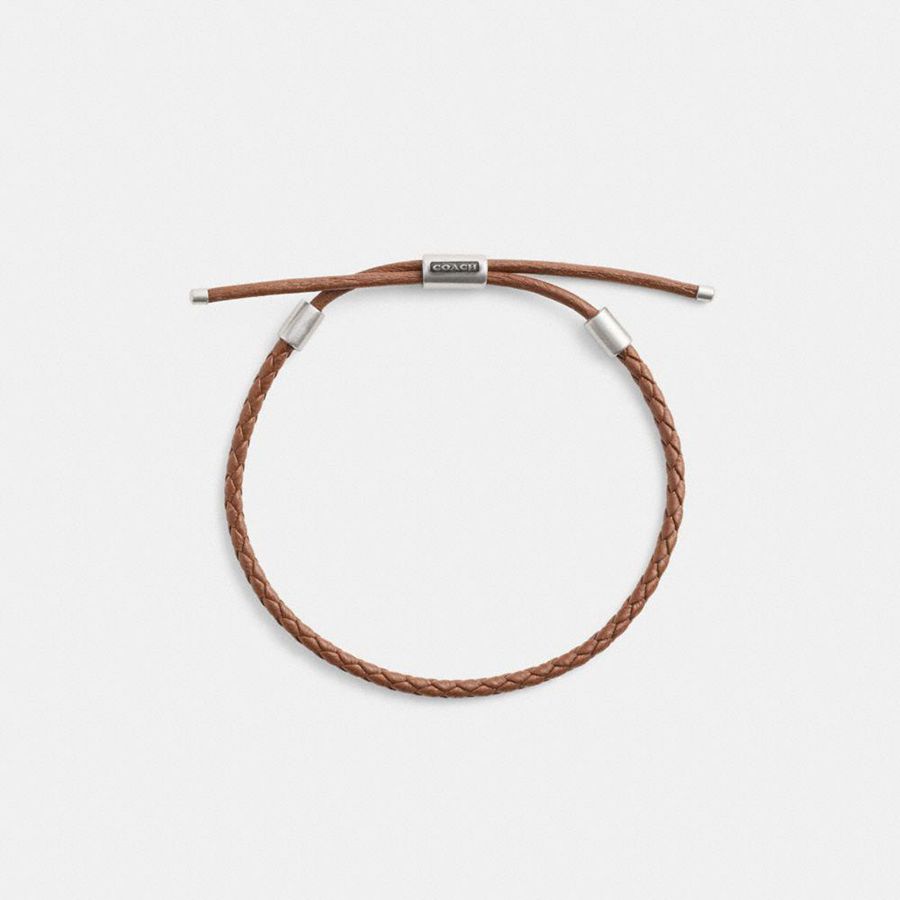 Jóias COACH Braided Leather Bracelet Masculino Marrom | 53687IXWG
