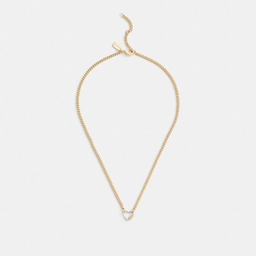 Jóias COACH Carabiner Heart Necklace Feminino Douradas | 59413CUXK