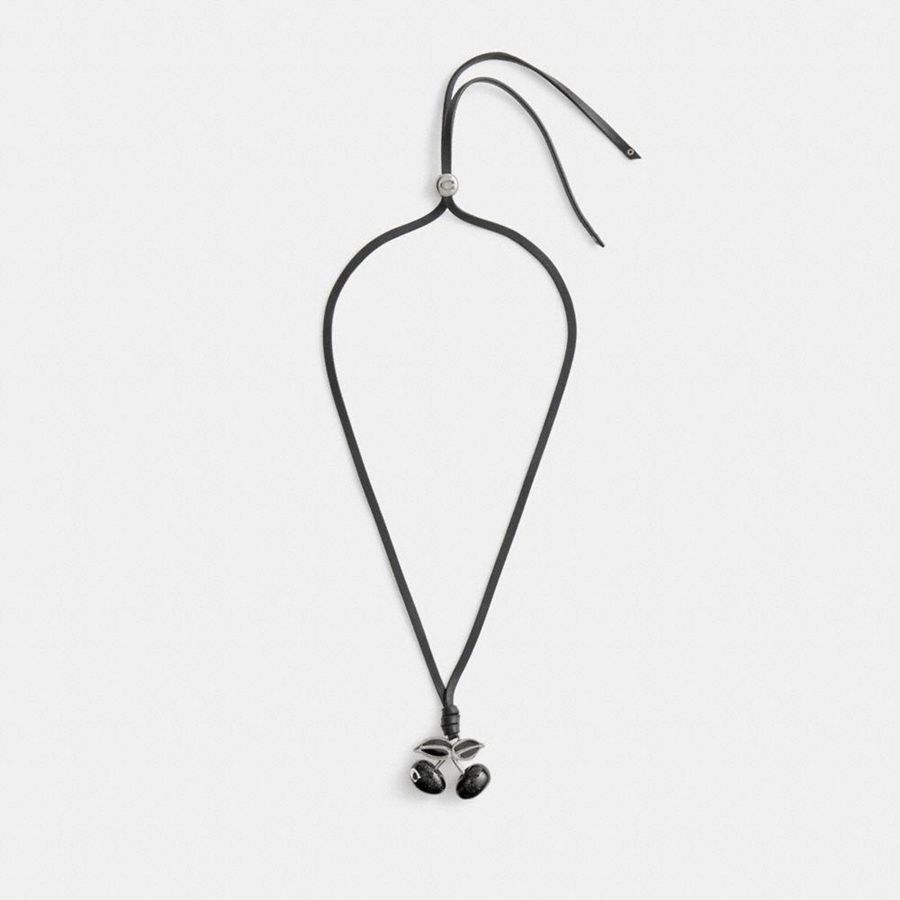 Jóias COACH Cherry Leather Necklace Feminino Pretas | 90658CPOB