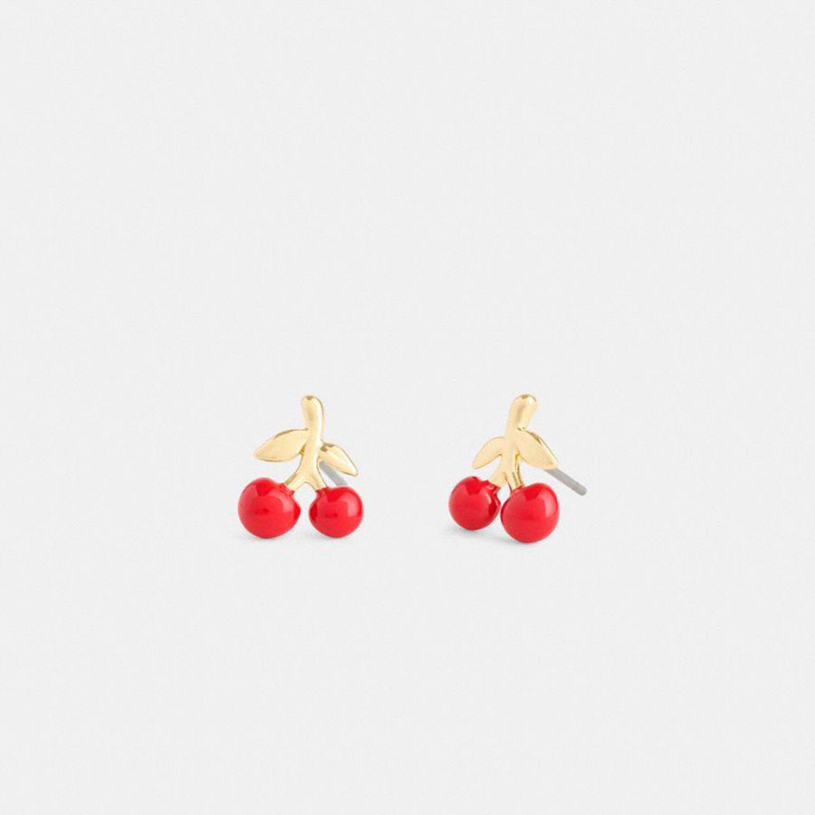 Jóias COACH Cherry Stud Earrings Feminino Vermelhas | 04653JNIP