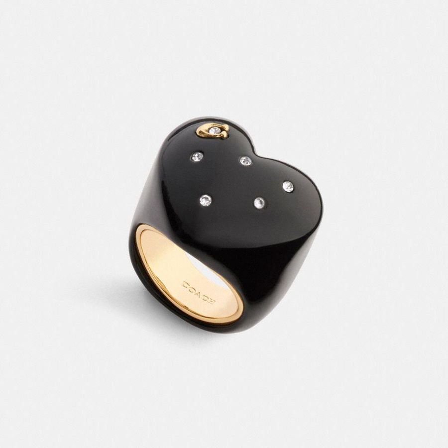 Jóias COACH Chunky Resin Heart Ring Feminino Pretas | 56714HLEY