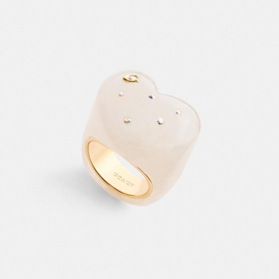 Jóias COACH Chunky Resin Heart Ring Feminino Pretas | 56714HLEY