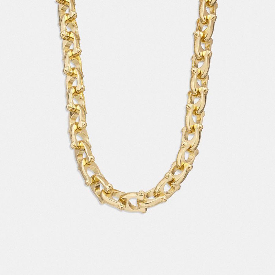 Jóias COACH Chunky Signature Chain Link Necklace Feminino Douradas | 72163JZKT