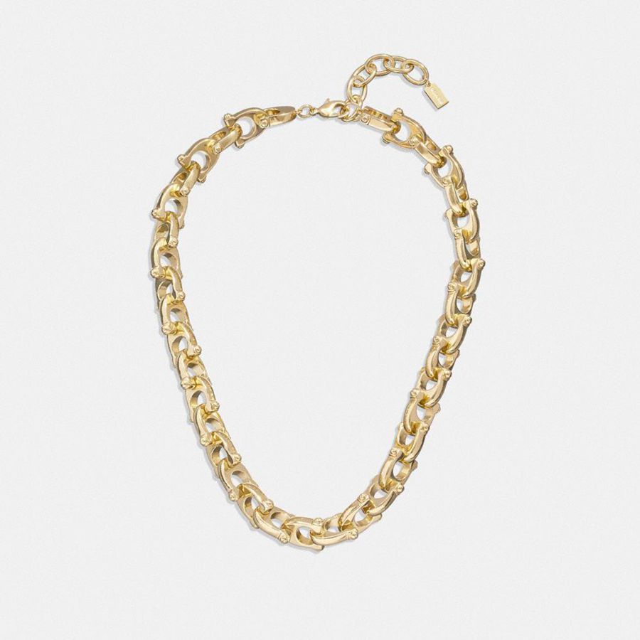 Jóias COACH Chunky Signature Chain Link Necklace Feminino Douradas | 72163JZKT