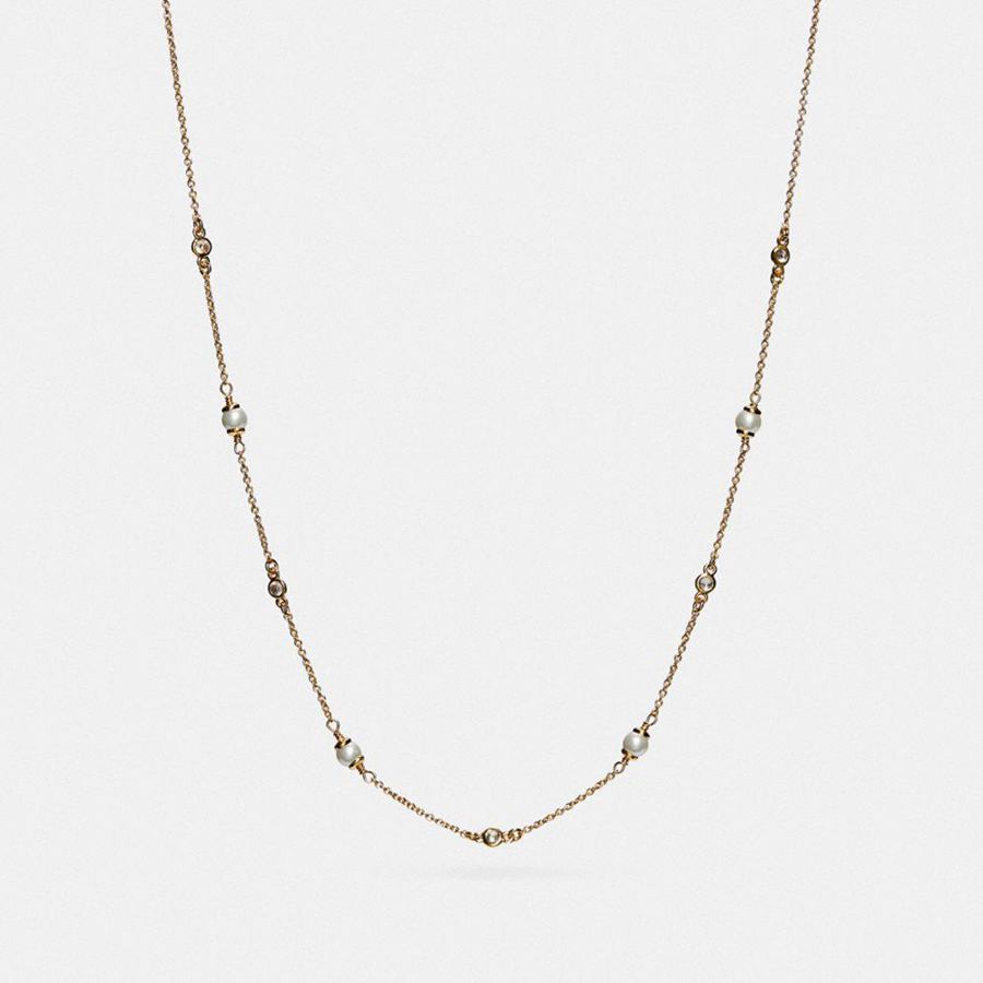 Jóias COACH Classic Crystal Pearl Necklace Feminino Douradas | 67934YPMN