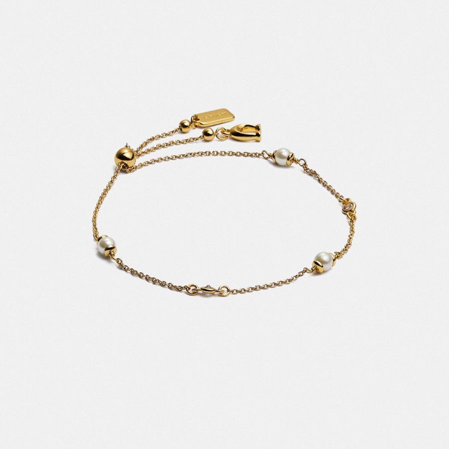 Jóias COACH Classic Crystal Pearl Slider Bracelet Feminino Douradas | 07892EUSQ