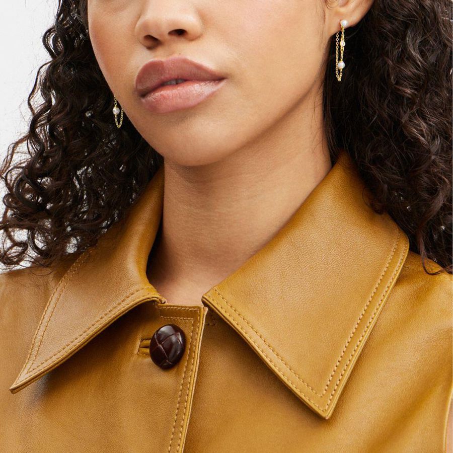 Jóias COACH Classic Pearl Chain Earrings Feminino Douradas | 63784PXIC