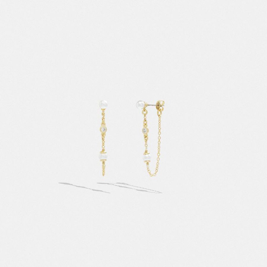 Jóias COACH Classic Pearl Chain Earrings Feminino Douradas | 63784PXIC
