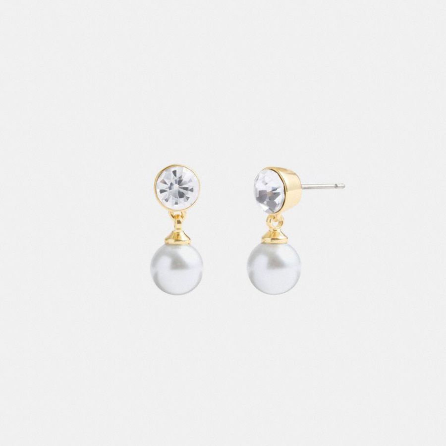 Jóias COACH Classic Pearl Drop Earrings Feminino Douradas | 53941VPNW