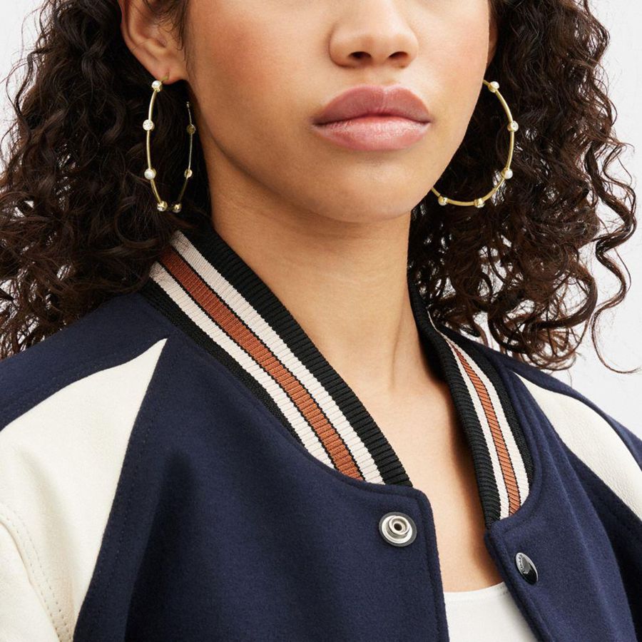Jóias COACH Classic Pearl Large Hoop Earrings Feminino Douradas | 38069AKTJ