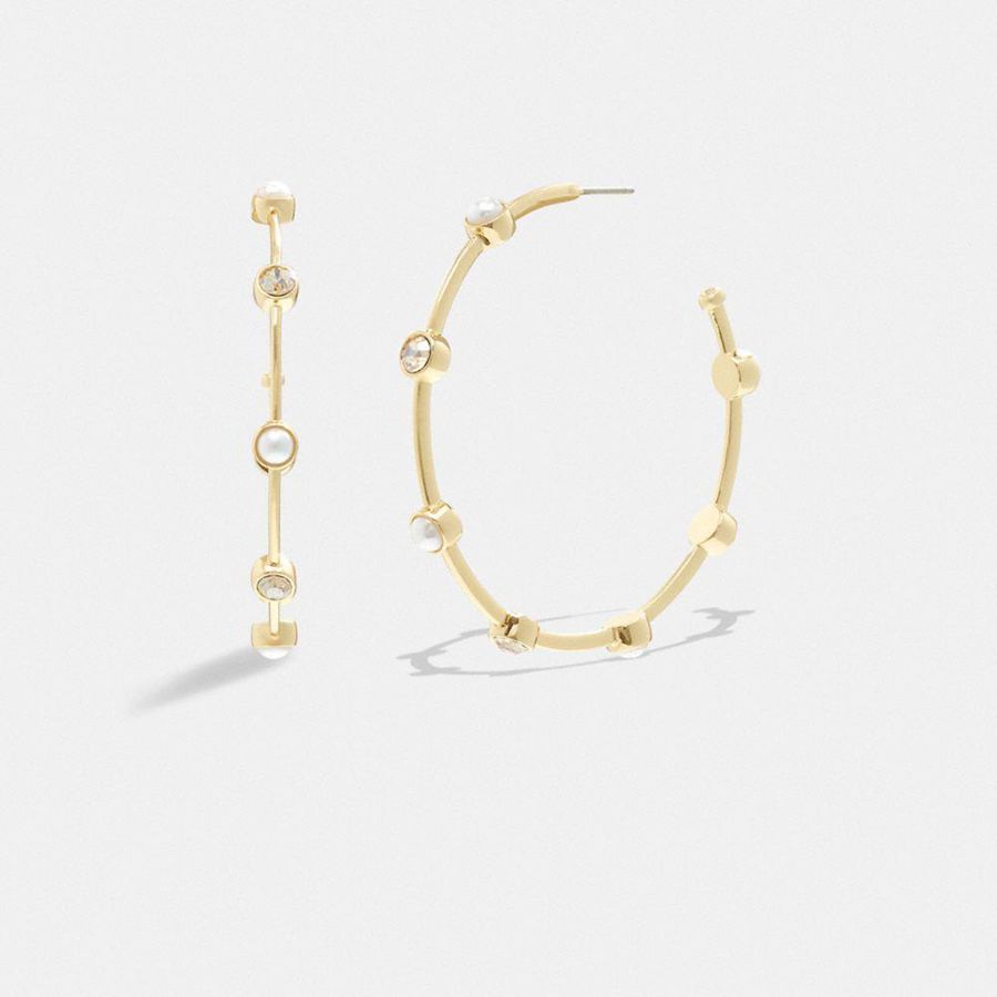Jóias COACH Classic Pearl Large Hoop Earrings Feminino Douradas | 38069AKTJ