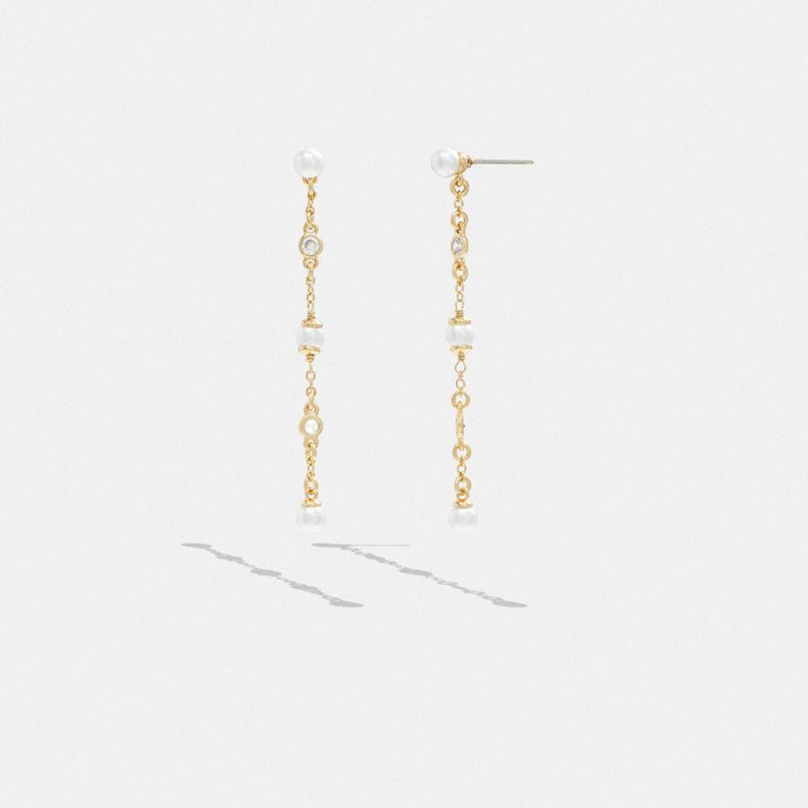 Jóias COACH Classic Pearl Linear Earrings Feminino Douradas | 09678IJPF