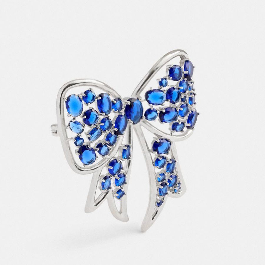 Jóias COACH Crystal Bow Brooch Feminino Azuis | 82569JATQ