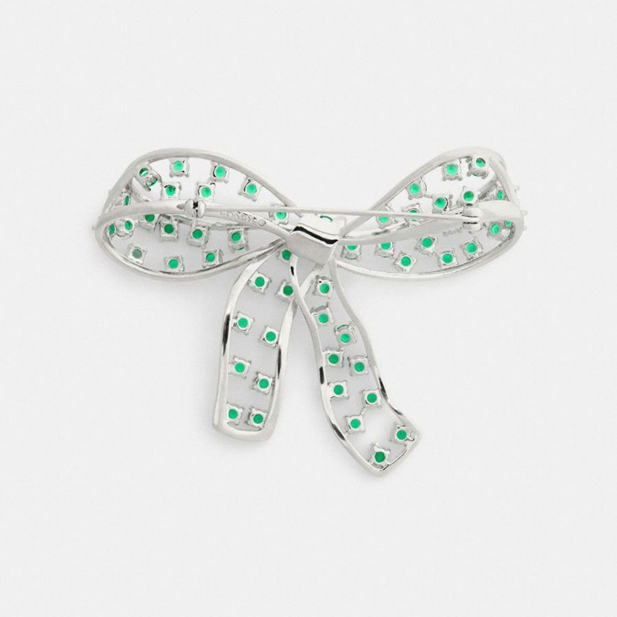Jóias COACH Crystal Bow Brooch Feminino Verdes | 12756RLFD