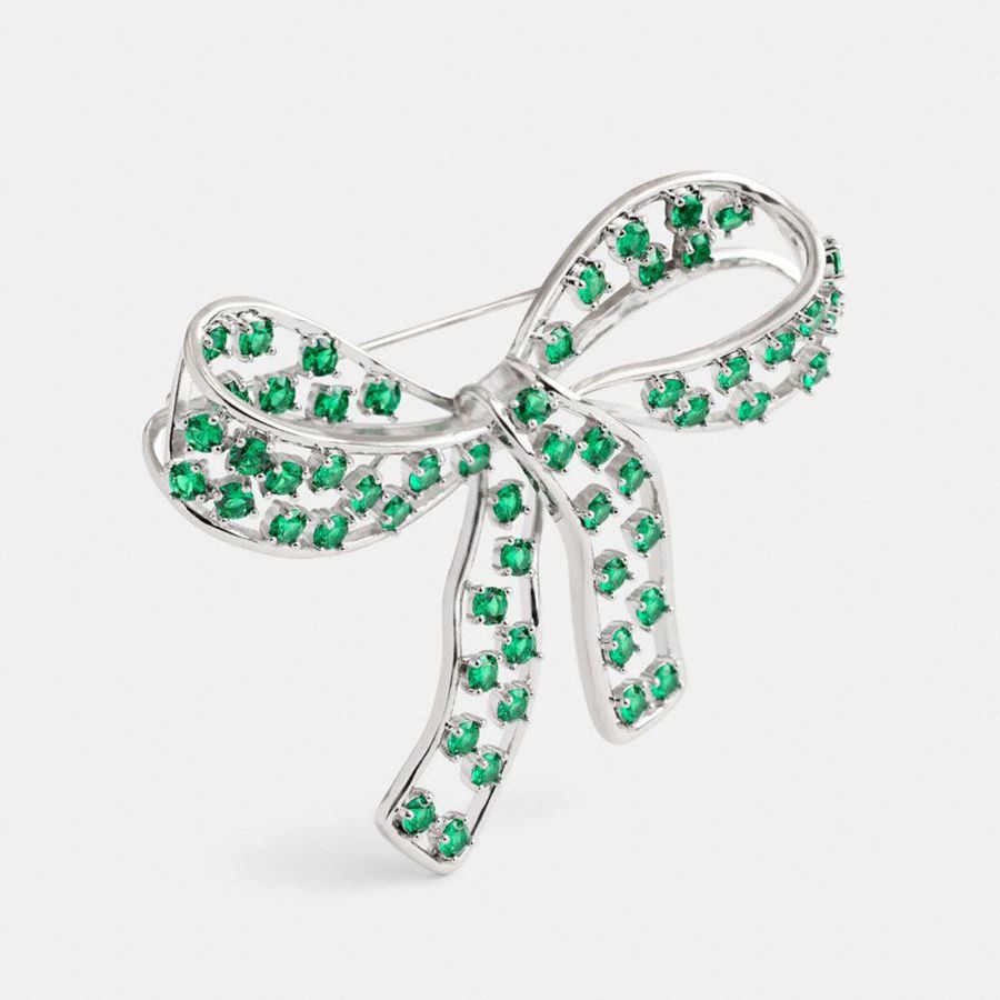 Jóias COACH Crystal Bow Brooch Feminino Verdes | 12756RLFD