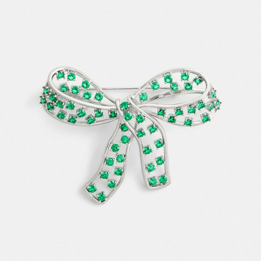 Jóias COACH Crystal Bow Brooch Feminino Verdes | 12756RLFD