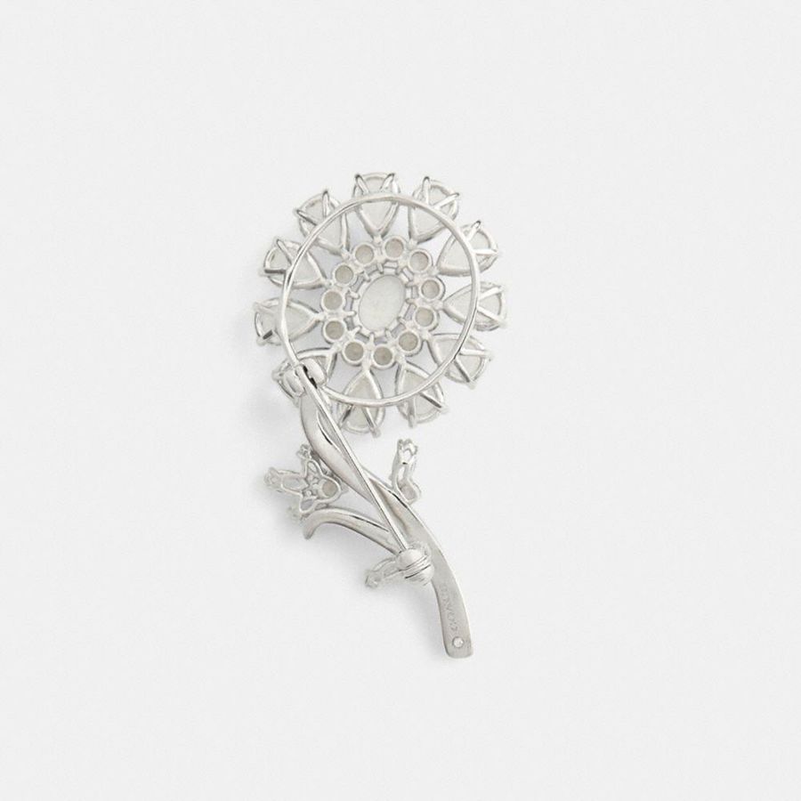 Jóias COACH Crystal Flower Brooch Feminino Prateadas | 47026MFIT