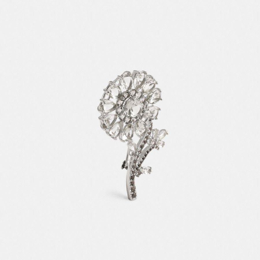 Jóias COACH Crystal Flower Brooch Feminino Prateadas | 47026MFIT