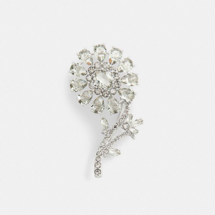 Jóias COACH Crystal Flower Brooch Feminino Prateadas | 47026MFIT