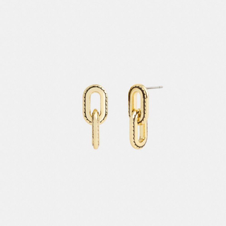 Jóias COACH Double Chain Link Earrings Feminino Douradas | 85913IWGC
