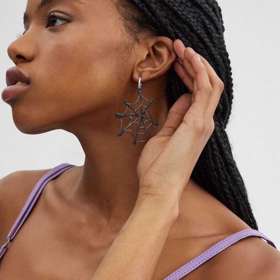 Jóias COACH Fly Web Mismatch Earrings Feminino Pretas | 24568MCLB
