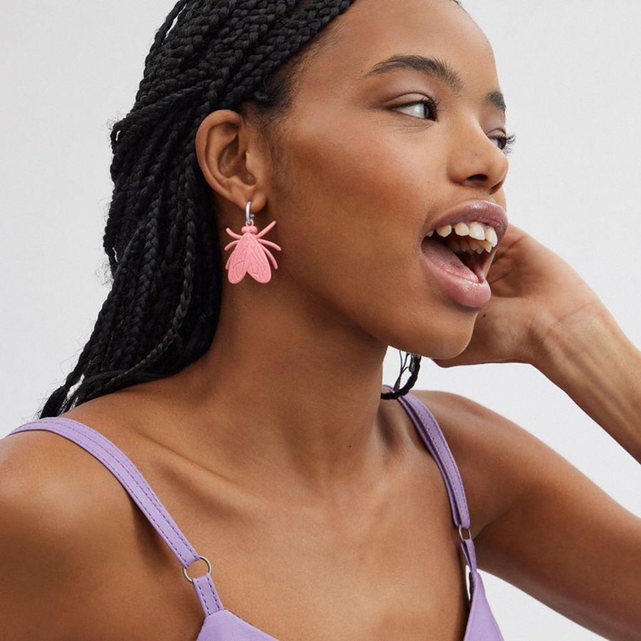 Jóias COACH Fly Web Mismatch Earrings Feminino Pretas | 24568MCLB