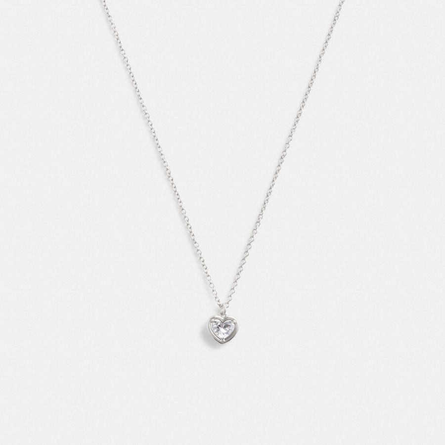 Jóias COACH Halo Heart Pendant Necklace Feminino Prateadas | 95623QSWJ